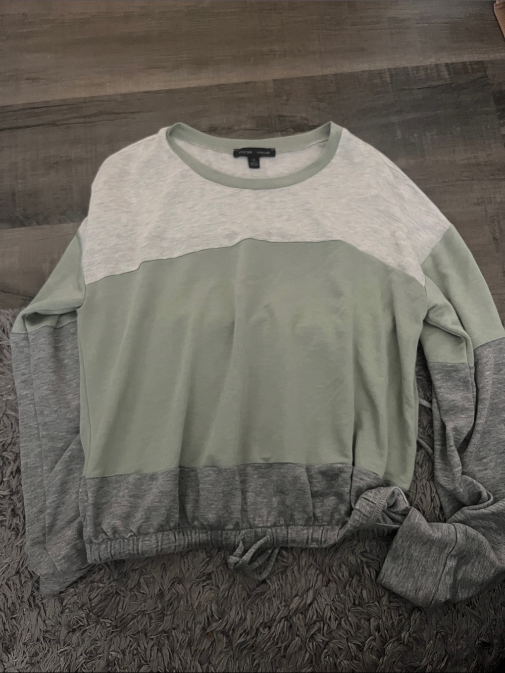 Colorblock Crewneck Sweater - Sage, Light Gray & Charcoal